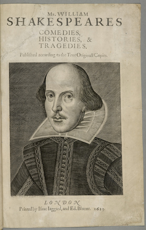 シェークスピア（1564-1616） ファースト・フォリオ表題紙の肖像 Source: the British Library